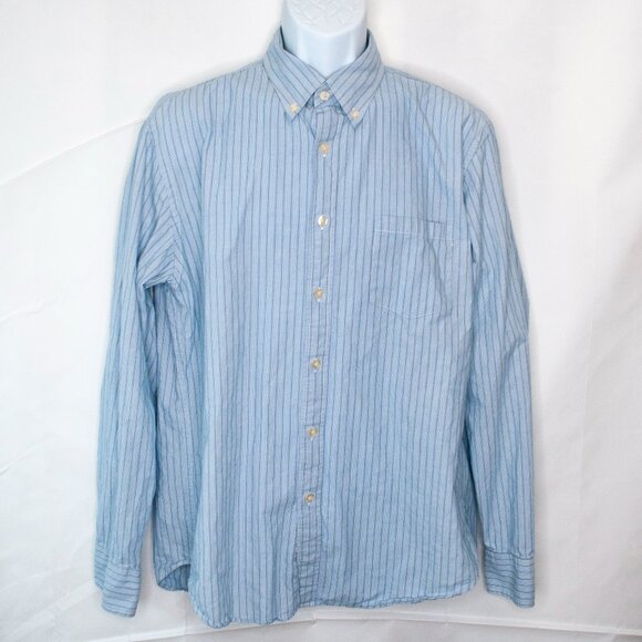 J Crew Striped Button Down Shirt Mens L Blue Tailored Fit Long Sleeve Y2K L14X - Picture 1 of 4